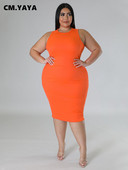 CM.YAYA Sievietēm Liela izmēra Modes Bezpiedurkņu Trikotāžas Riebu Bodycon Midi Tank Kleita High Street Vintage ballīšu vakarkleitas ar zīmuli
