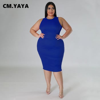 CM.YAYA Γυναικεία Plus μέγεθος Fashion Αμάνικο πλεκτό με ραβδώσεις Bodycon Φόρεμα Midi Tank High Street Vintage βραδινά μολύβι φορέματα για πάρτι