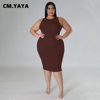 CM.YAYA Γυναικεία Plus μέγεθος Fashion Αμάνικο πλεκτό με ραβδώσεις Bodycon Φόρεμα Midi Tank High Street Vintage βραδινά μολύβι φορέματα για πάρτι