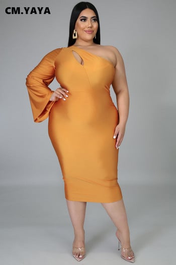 CM.YAYA Plus Size 2XL-5XL Γυναικείο Φόρεμα Φθινοπωρινό Sexy Club Party One Shoulder Μακρυμάνικο Bodycon Φόρεμα Μολύβι Μίντι