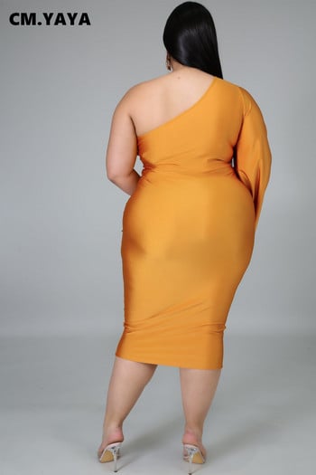 CM.YAYA Plus Size 2XL-5XL Γυναικείο Φόρεμα Φθινοπωρινό Sexy Club Party One Shoulder Μακρυμάνικο Bodycon Φόρεμα Μολύβι Μίντι