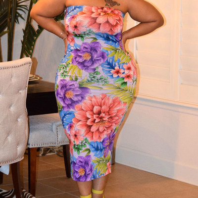 CM.YAYA sieviešu kleita ar lielizmēra apdruku bez piedurknēm bez lencītēm, elastīga ikru vidus kleita Biroja kleitas Sieviešu High Street vasaras apģērbs