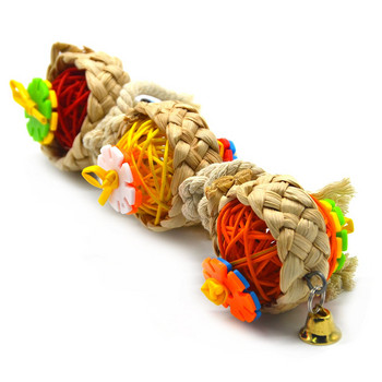 MOONBIFFY 9,44 инча цветна играчка за дъвчене на папагал с камбанка Sepa Takraw Twist String Аксесоари за клетка за птици за играчки за детски площадки за домашни любимци
