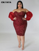CM.YAYA lielizmēra sieviešu tīklveida laternas piedurknes no pleciem ar fliteriem Bodycon Midi kleita 2023. gada vakara seksīgas ballīšu kleitas Vestidos