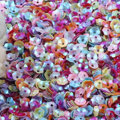 3D Flower Sequin, 6mm, vaļīgs PVC kauss, plūmju ziedu pailletes Lentejuelas DIY šūšanas amatniecības aksesuāri bižutērija 10g/partija