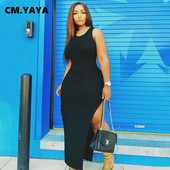 CM.YAYA lielizmēra sieviešu kleitas ar augstu sānu šķelto O veida kakla izgriezumu bez piedurknēm, gara, gara ķermeņa kleita bez aizmugures, 2022. gada vasaras seksīgas ballīšu kleitas