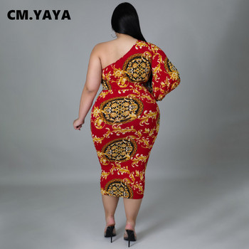 CM.YAYA Plus Size Γυναικεία Paisley One Shoulder One μακρυμάνικο Bodycon Φόρεμα Midi Κομψό 2022 Νέα Μολύβι Φορέματα