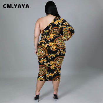 CM.YAYA Plus Size Γυναικεία Paisley One Shoulder One μακρυμάνικο Bodycon Φόρεμα Midi Κομψό 2022 Νέα Μολύβι Φορέματα