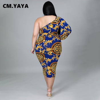 CM.YAYA Plus Size Γυναικεία Paisley One Shoulder One μακρυμάνικο Bodycon Φόρεμα Midi Κομψό 2022 Νέα Μολύβι Φορέματα