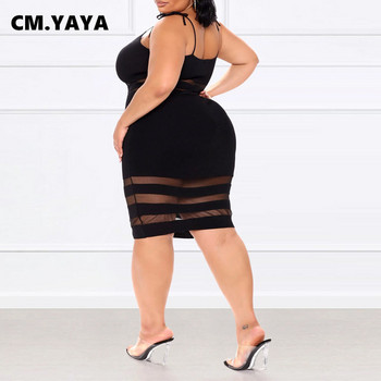 CM.YAYA Γυναικεία συνονθύλευμα Bodycon Φόρεμα με δίχτυ σε συνθετικό πλέγμα Σέξι νυχτερινό πάρτι Clubwear Σπαγγέτι Αμάνικα Μίντι Μολύβι Φορέματα