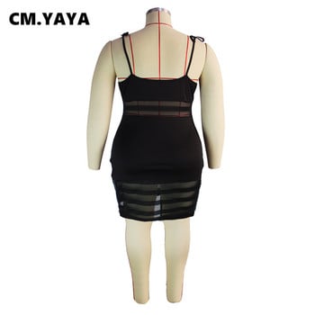 CM.YAYA Γυναικεία συνονθύλευμα Bodycon Φόρεμα με δίχτυ σε συνθετικό πλέγμα Σέξι νυχτερινό πάρτι Clubwear Σπαγγέτι Αμάνικα Μίντι Μολύβι Φορέματα