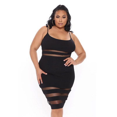 CM.YAYA sieviešu lielizmēra tīklveida ķermeņa kleita, seksīga nakts ballīšu kluba apģērba kleita ar spageti siksnām bez piedurknēm