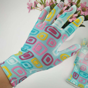 1 чифт работни ръкавици Нехлъзгащи се домакински ръкавици Засаждане Почистване на двора Цветни градински ръкавици с палмово покритие