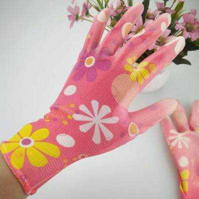 1 чифт работни ръкавици Нехлъзгащи се домакински ръкавици Засаждане Почистване на двора Цветни градински ръкавици с палмово покритие