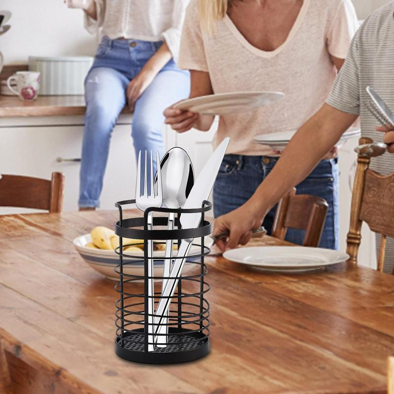 Metāla stiepļu trauku turētājs Galda piederumu drenāžas tvertne virtuves galda virsma galda piederumi apaļa uzglabāšanas caurule karote dakšu organizators plaukti