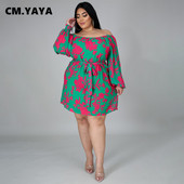 CM.YAYA Γυναικείο φόρεμα συν μεγέθους εκτύπωση Off Shoulder Loose φορέματα σε γραμμή Α Φορέματα με επίδεσμο λαιμόκοψη Vintage Fashion Vestidos Fall