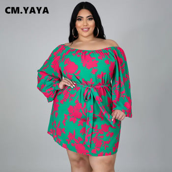 CM.YAYA Γυναικείο φόρεμα συν μεγέθους εκτύπωση Off Shoulder Loose φορέματα σε γραμμή Α Φορέματα με επίδεσμο λαιμόκοψη Vintage Fashion Vestidos Fall