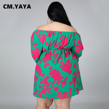 CM.YAYA Γυναικείο φόρεμα συν μεγέθους εκτύπωση Off Shoulder Loose φορέματα σε γραμμή Α Φορέματα με επίδεσμο λαιμόκοψη Vintage Fashion Vestidos Fall