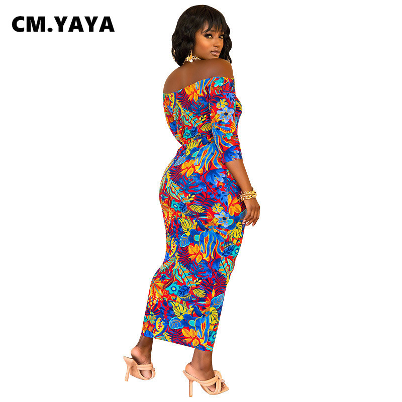 CM.YAYA sieviešu lielizmēra kleitu apdruka ar īsām piedurknēm pie pleciem, elastīga, izdilis bodycon garas maxi kleitas Modes apģērbs vasarā