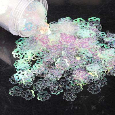 10 mm/soma Īpaši plāns kaķēnu pēdas nospiedums PET sequins Nagi DIY Glitter Paillette Laser Art Manikīra materiāls Lentejuelas aksesuāri