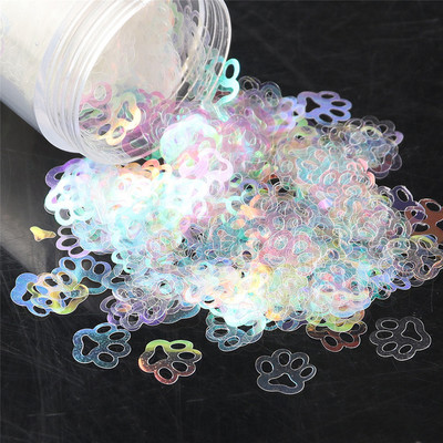 10 mm/soma Īpaši plāns kaķēnu pēdas nospiedums PET sequins Nagi DIY Glitter Paillette Laser Art Manikīra materiāls Lentejuelas aksesuāri