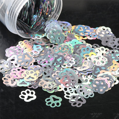 10 mm/soma Īpaši plāns kaķēnu pēdas nospiedums PET sequins Nagi DIY Glitter Paillette Laser Art Manikīra materiāls Lentejuelas aksesuāri