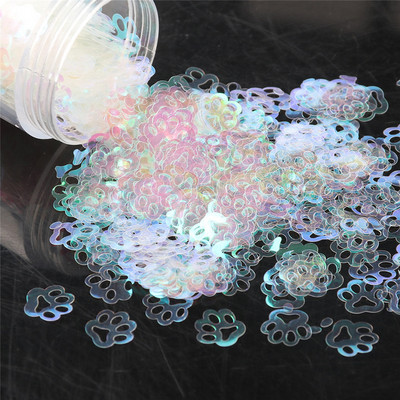 10 mm/soma Īpaši plāns kaķēnu pēdas nospiedums PET sequins Nagi DIY Glitter Paillette Laser Art Manikīra materiāls Lentejuelas aksesuāri