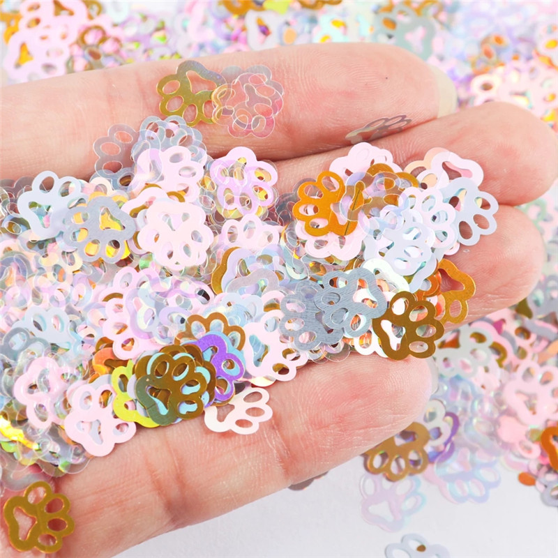 10 mm/soma Īpaši plāns kaķēnu pēdas nospiedums PET sequins Nagi DIY Glitter Paillette Laser Art Manikīra materiāls Lentejuelas aksesuāri