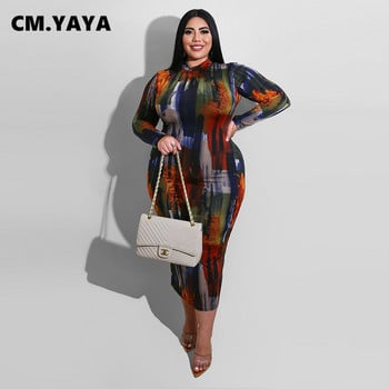 CM.YAYA Γυναικεία S-5XL Βαμμένη γραβάτα με τύπωμα Bodycon Midi Maxi Dress Club Party Pencil μακριά φορέματα 2021 Sping Χειμώνας