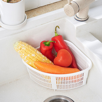 1PC Триъгълна кухненска мивка Измиване на плодове Кошница за източване на отпадъци Пластмасова стойка за съхранение Многофункционална купа за миене Гъба Поставка за оттичане