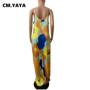 CM.YAYA Γυναικείο φόρεμα Plus Size Print Αμάνικο λουράκι V-λαιμόκοψη Φαρδύ μακρύ μάξι φόρεμα με τσέπες Fashion Vestidos Summer outfits