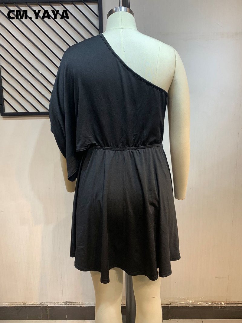 CM.YAYA sieviešu lielizmēra kleita, cieta, pussiksnas piedurkne ar vienu plecu šķībi apkakle, šaura, brīva A-līnijas kleita, seksīgs apģērbs vasarā