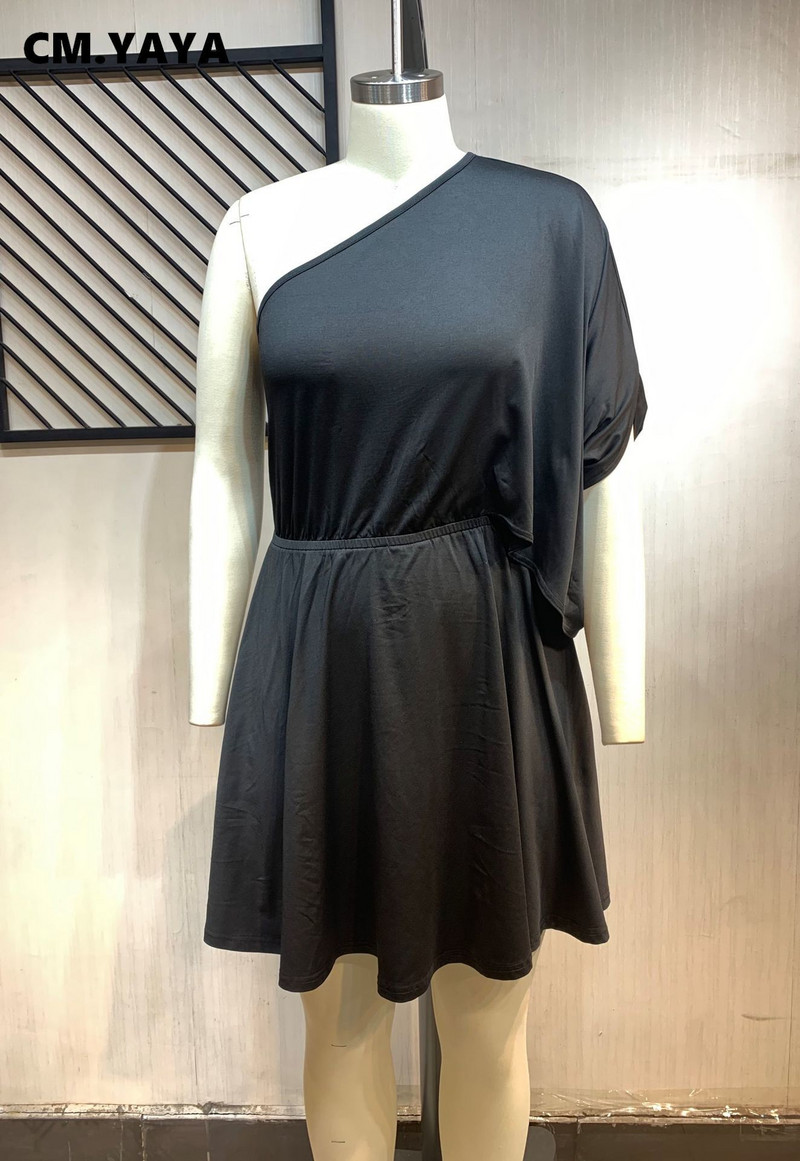 CM.YAYA sieviešu lielizmēra kleita, cieta, pussiksnas piedurkne ar vienu plecu šķībi apkakle, šaura, brīva A-līnijas kleita, seksīgs apģērbs vasarā