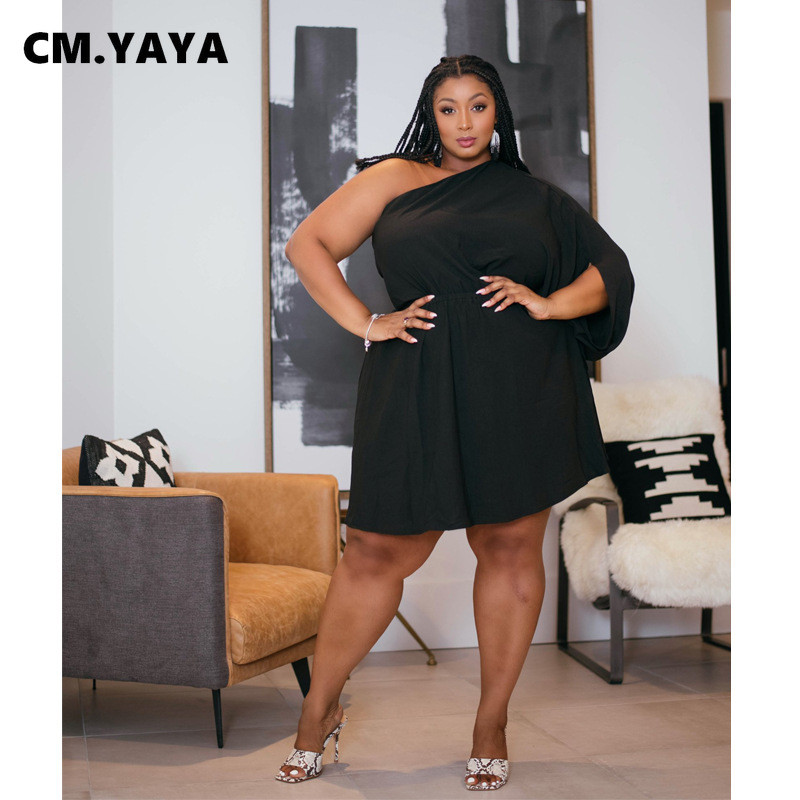 CM.YAYA sieviešu lielizmēra kleita, cieta, pussiksnas piedurkne ar vienu plecu šķībi apkakle, šaura, brīva A-līnijas kleita, seksīgs apģērbs vasarā