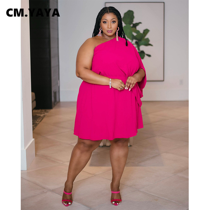 CM.YAYA sieviešu lielizmēra kleita, cieta, pussiksnas piedurkne ar vienu plecu šķībi apkakle, šaura, brīva A-līnijas kleita, seksīgs apģērbs vasarā
