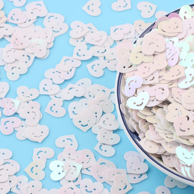 20 g Kawaii Smile Heart Flake Paillettes, vaļīgi vizuļi rokdarbiem nagu mākslas dekorēšanai DIY PVC Gillter konfeti kāzu aksesuāri 10 mm
