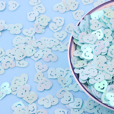 20 g Kawaii Smile Heart Flake Paillettes, vaļīgi vizuļi rokdarbiem nagu mākslas dekorēšanai DIY PVC Gillter konfeti kāzu aksesuāri 10 mm