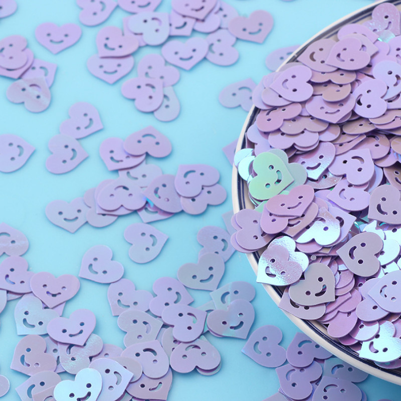 20 g Kawaii Smile Heart Flake Paillettes, vaļīgi vizuļi rokdarbiem nagu mākslas dekorēšanai DIY PVC Gillter konfeti kāzu aksesuāri 10 mm