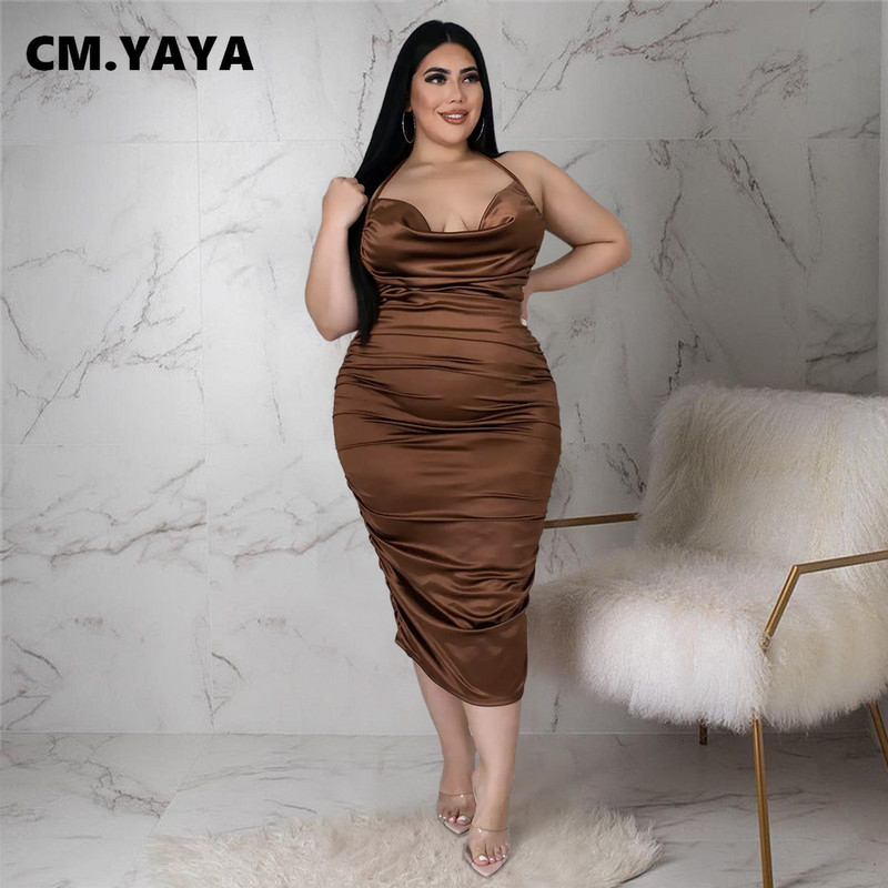 CM.YAYA satīna sieviešu zīmuļkleitas bez piedurknēm ar apkakli bez atzveltnes, rievota bodycon midi kleita 2022. gada vasarā