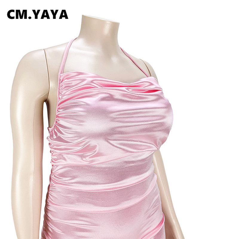 CM.YAYA satīna sieviešu zīmuļkleitas bez piedurknēm ar apkakli bez atzveltnes, rievota bodycon midi kleita 2022. gada vasarā