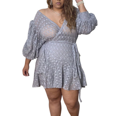 CM.YAYA sieviešu lielizmēra kleita ar iedobi, īsām piedurknēm V-veida kakla pārsējs A-līnijas kleitas Sexy Vestidos modes apģērbs vasarā