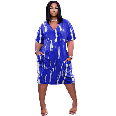 CM.YAYA sieviešu lielizmēra kleitu apdruka ar īsām piedurknēm V veida kakla izgriezumu, brīvas taisnas Midi kleitas ar kabatām Ikdienas modes Vestidos Vasara