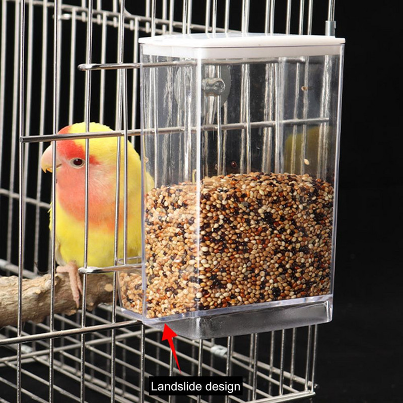 Putnu barotava ar putekļu necaurlaidīgu vāku Putnu padeves kaste, automātiska pret izšļakstīšanos stiprināma Budgie Cockatiel Conure barības dozators mājdzīvnieku piederumi