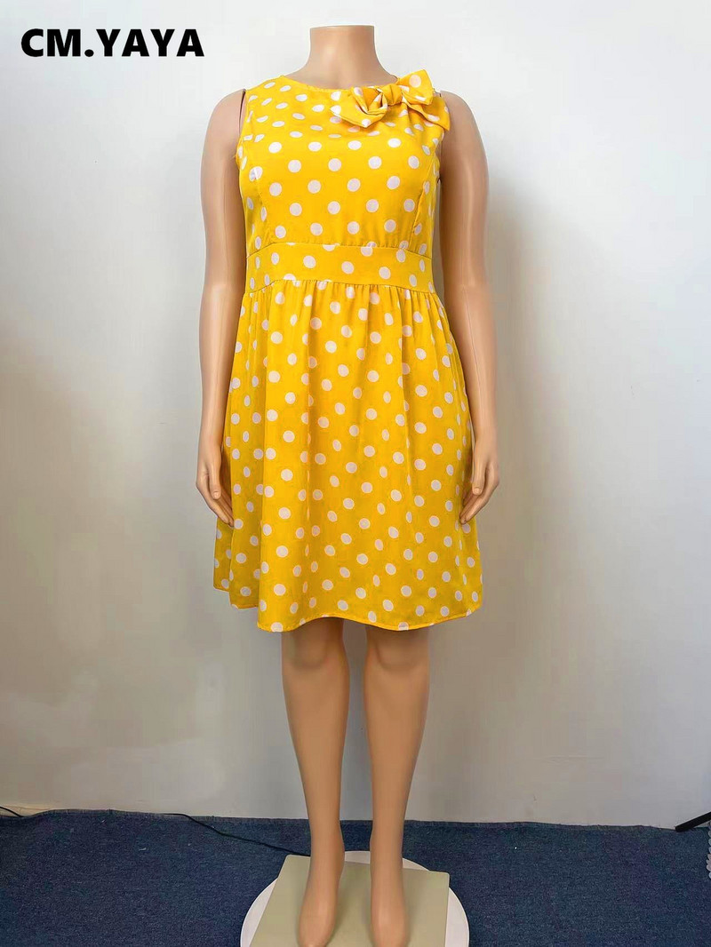 CM.YAYA lielizmēra punktveida apdruka sieviešu kleita ar augstu jostasvietu, 2022. gada vasaras elegantas kleitas bez piedurknēm