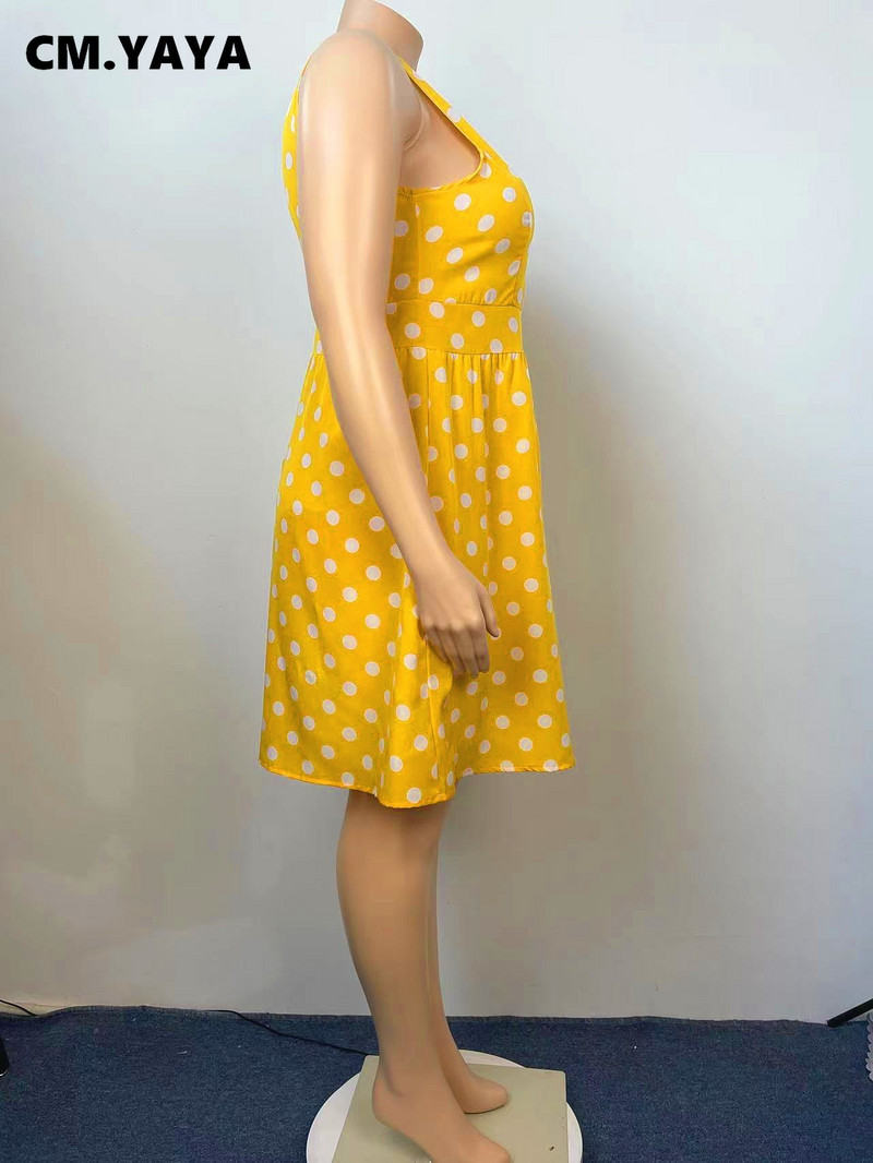 CM.YAYA lielizmēra punktveida apdruka sieviešu kleita ar augstu jostasvietu, 2022. gada vasaras elegantas kleitas bez piedurknēm