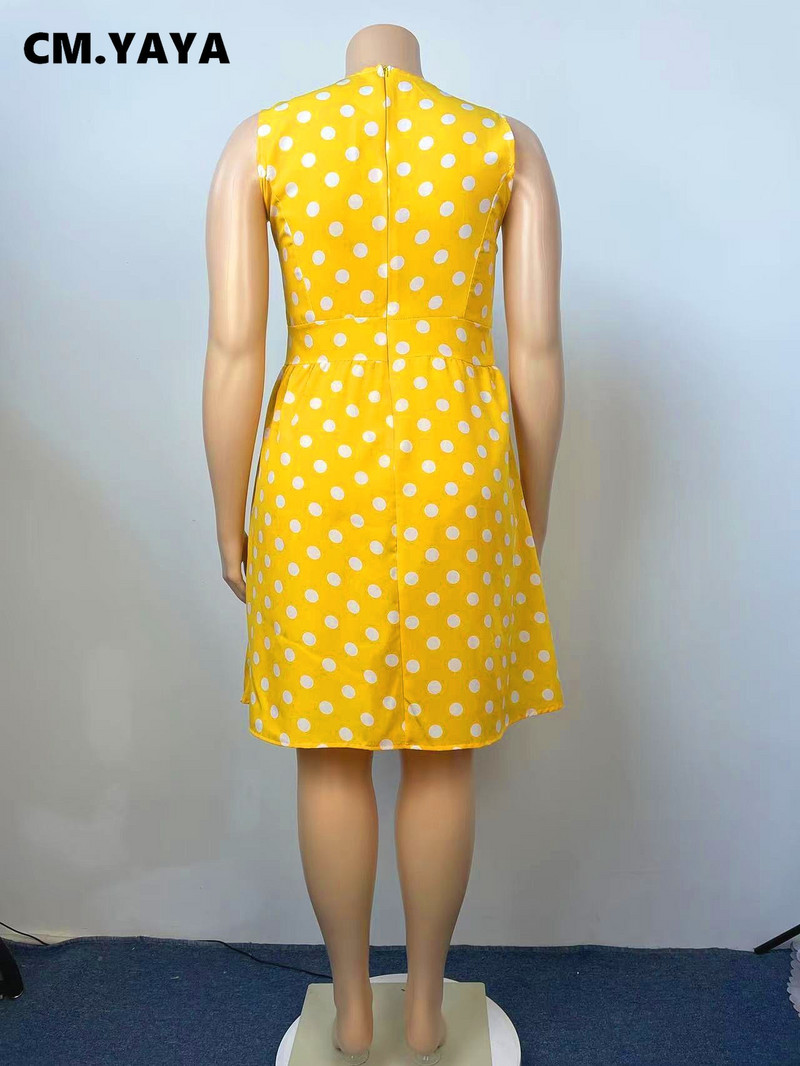 CM.YAYA lielizmēra punktveida apdruka sieviešu kleita ar augstu jostasvietu, 2022. gada vasaras elegantas kleitas bez piedurknēm