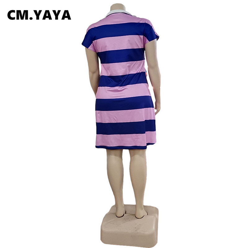 CM.YAYA molett női csíkos, lehajtható nyakú, rövid ujjú póló stílusú karcsú ruha 2022-es nyári elegáns divatos utcai ruhák