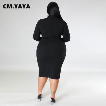 CM.YAYA Plus Size Γυναικεία μακρυμάνικη λαιμόκοψη Bodycon Φόρεμα Midi Bandage 2022 Φθινόπωρο Φορέματα με καμπύλες μέχρι το γόνατο Vestidos