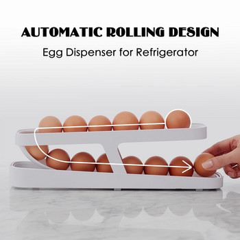 Роллинг държач за яйца за хладилник Пластмасов дозатор за яйца Поставка за яйца Кухненски хладилник Органайзер за съхранение Контейнер