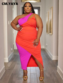 CM.YAYA liela izmēra sieviešu savārstījums ar vienu plecu, ietinamo apakšmalu bez piedurknēm Midi Bodycon Maxi gara kleita 2023. gada ballīšu vakarkleitas
